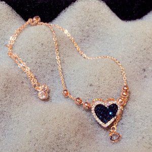 New Rose Gold Plated Blue Heart Drop Halo Bead Bracelet